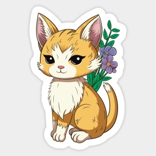 Cute Cat With Flowers Sticker